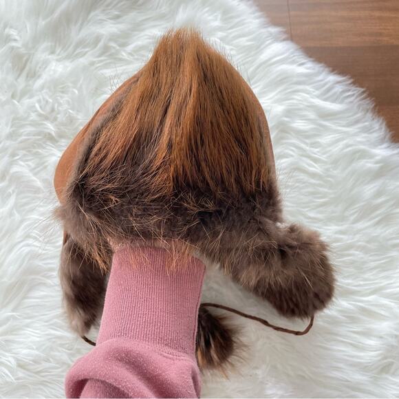 Handmade Ada M Wilson Alaskan Fox Trapper Hat Fox Fur Suede Leather Eskimo Brown - Picture 4 of 7